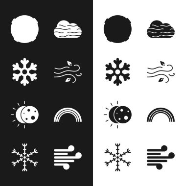 Rüzgâr Kartanesi Ay Sisi 'ni ve Güneş Gökkuşağı ve ikon' un bulut tutulmasını ayarla. Vektör.