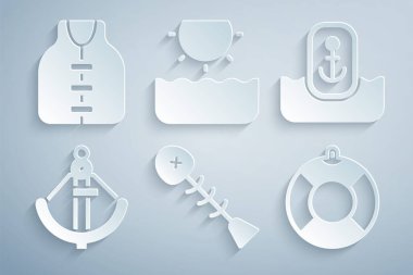 Ölü balık konumunu çapa dayanak noktası Lifebuoy Sun ve ceket simgesi ile ayarla. Vektör.