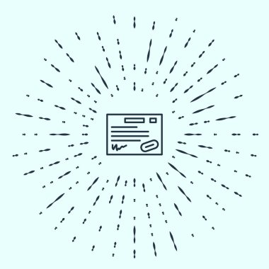 Gri arkaplanda siyah çizgi garanti sertifika şablonu ikonu izole edildi. Soyut çember rastgele noktalar. Vektör İllüstrasyonu.