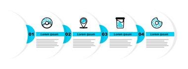 Donut Glass 'ı su konumu pizza dilimi ve ikon ile ayarla. Vektör.