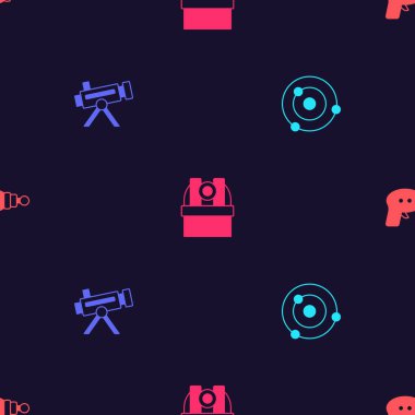 Güneş sistemini, Teleskobu, Astronomik Gözlemevi 'ni ve ışın tabancasını kusursuz desene ayarlayın. Vektör.