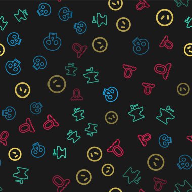 Kurukafa, Örs demirci çekici, yuvarlak ahşap kalkan ve ortaçağ kapüşonlu kusursuz desen için hat oluşturun. Vektör.