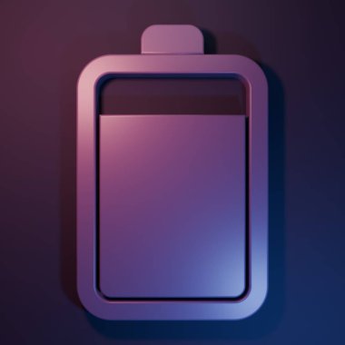 Mor Pil simgesi mor-mavi arkaplanda izole edildi. Minimalizm kavramı. 3 Boyutlu resimleme.