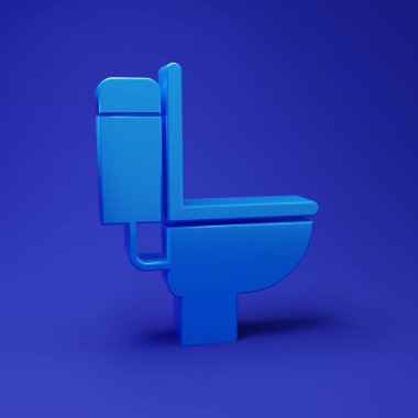 Mavi klozet ikonu mavi arka planda izole edilmiş. Minimalizm kavramı. 3 Boyutlu resimleme.