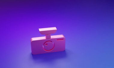 Mor-mavi arkaplanda pembe araba DVR simgesi izole edildi. Araba dijital video kaydedici ikonu. Minimalizm kavramı. 3 Boyutlu resimleme.