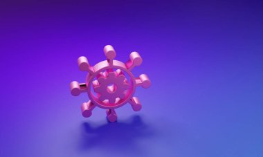 Pembe Proje yönetim simgesi mor-mavi arkaplanda izole edildi. İnbot, jant ve vites simgesi. Minimalizm kavramı. 3 Boyutlu resimleme.