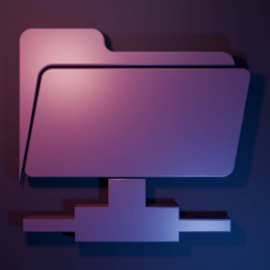 Mor FTP dizin simgesi mor-mavi arkaplanda izole edildi. Yazılım güncellemesi, transfer protokolü, yönlendirici, takım çalışması aracı yönetimi, kopyalama süreci, bilgi. Minimalizm kavramı. 3 Boyutlu resimleme.