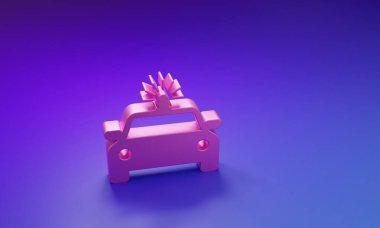 Pembe polis arabası ve polis teşhircisi ikonu mor-mavi arka planda izole edilmiş. Acil durum sireni. Minimalizm kavramı. 3 Boyutlu resimleme.
