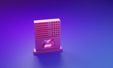 Mor-mavi arkaplanda Pembe Posta sunucu simgesi izole edildi. Minimalizm kavramı. 3 Boyutlu resimleme.