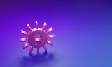Mor-mavi arkaplanda izole edilmiş pembe günbatımı simgesi. Minimalizm kavramı. 3 Boyutlu resimleme.