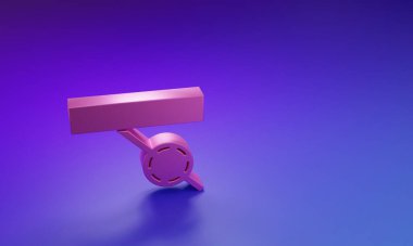 Mor-mavi arkaplanda izole edilmiş pembe korsan göz bandı simgesi. Korsan aksesuarı. Minimalizm kavramı. 3 Boyutlu resimleme.