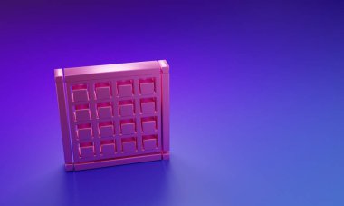 Mor-mavi arkaplanda izole edilmiş pembe kareli peçete simgesi. Minimalizm kavramı. 3 Boyutlu resimleme.