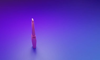 Mor-mavi arkaplanda Pembe Tırnak dosya simgesi izole edildi. Manikür aleti. Minimalizm kavramı. 3 Boyutlu resimleme.