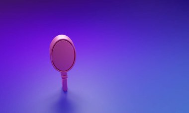 Mor-mavi arka planda izole edilmiş Pembe El ayna simgesi. Minimalizm kavramı. 3 Boyutlu resimleme.