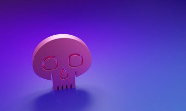 Mor-mavi arka planda izole edilmiş Pembe Kafatası simgesi. Minimalizm kavramı. 3 Boyutlu resimleme.