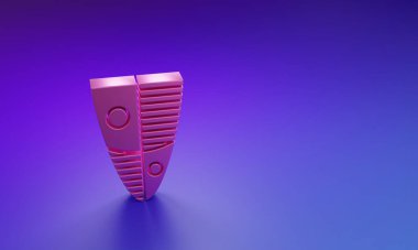 Pembe Kalkan simgesi mor-mavi arkaplanda izole edilmiş. Gardiyan. Güvenlik, güvenlik, koruma, gizlilik kavramı. Minimalizm kavramı. 3 Boyutlu resimleme.