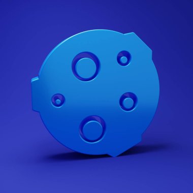 Mavi Ay simgesi mavi arkaplanda izole edildi. Minimalizm kavramı. 3 Boyutlu resimleme.