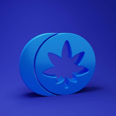 Mavi bitkisel ecstasy hapları mavi arka planda izole edilmiş. Minimalizm kavramı. 3 Boyutlu resimleme.