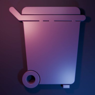 Mor Çöp kutusu simgesi mor-mavi arkaplanda izole edildi. Çöp kutusu tabelası. Sepet simgesini geri dönüştür. Ofis çöpü ikonu. Minimalizm kavramı. 3 Boyutlu resimleme.