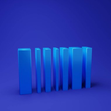 Mavi Barkod simgesi mavi arkaplanda izole edildi. Minimalizm kavramı. 3 Boyutlu resimleme.