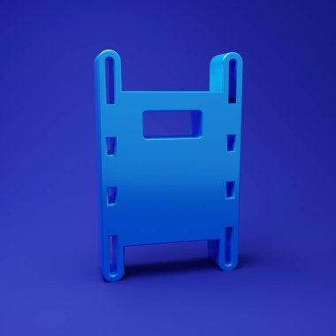 Mavi Sedye simgesi mavi arkaplanda izole edildi. Hastanenin tıbbi sedyesi. Minimalizm kavramı. 3 Boyutlu resimleme.