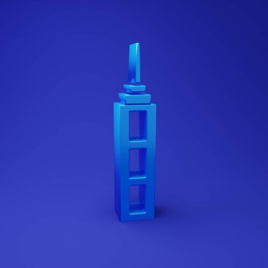 Mavi gökdelen simgesi mavi arkaplanda izole edildi. Metropolis mimarisi panoramik manzara. Minimalizm kavramı. 3 Boyutlu resimleme.