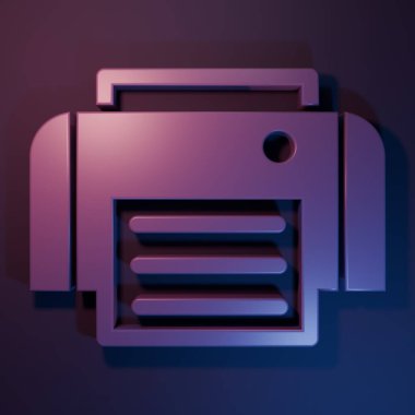 Mor-mavi arkaplanda Mor Yazıcı simgesi izole edildi. Minimalizm kavramı. 3 Boyutlu resimleme.