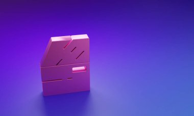 Mor-mavi arka planda izole edilmiş pembe araba kapısı simgesi. Minimalizm kavramı. 3 Boyutlu resimleme.