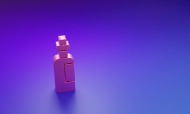 Mor-mavi arka planda izole edilmiş pembe zeytinyağı ikonu. Zeytinyağı ikonlu sürahi. Minimalizm kavramı. 3 Boyutlu resimleme.