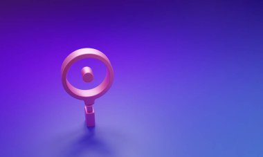 Mor-mavi arka planda izole edilmiş pembe kızartma tavası simgesi. Kızartma veya kızartma gıda sembolü. Minimalizm kavramı. 3 Boyutlu resimleme.