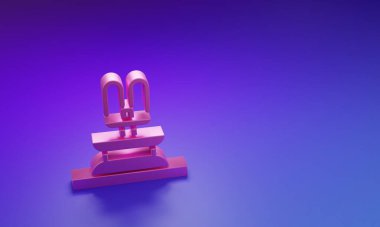 Pembe Çeşme simgesi mor-mavi arkaplanda izole edilmiş. Minimalizm kavramı. 3 Boyutlu resimleme.