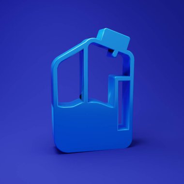 Mavi yazıcı mürekkep şişesi simgesi mavi arkaplanda izole edilmiş. Minimalizm kavramı. 3 Boyutlu resimleme.