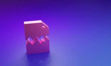 Mor-mavi arkaplandaki Pembe Yırtık belge simgesi. Minimalizm kavramı. 3 Boyutlu resimleme.