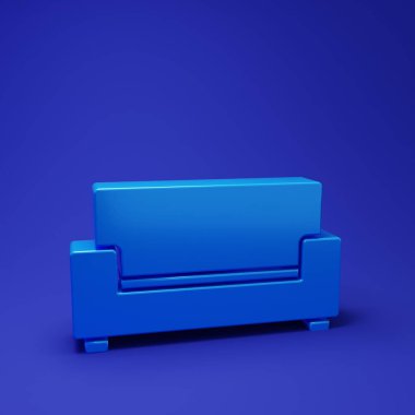Mavi Koltuk simgesi mavi arkaplanda izole edildi. Minimalizm kavramı. 3 Boyutlu resimleme.