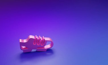 Mor-mavi arka planda izole edilmiş pembe triatlon bisiklet ayakkabı ikonu. Spor ayakkabılar, bisiklet ayakkabıları. Minimalizm kavramı. 3 Boyutlu resimleme.