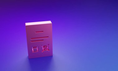 Mor-mavi arkaplanda izole edilmiş Pembe Anket belgesi simgesi. Minimalizm kavramı. 3 Boyutlu resimleme.