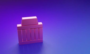 Mor-mavi arka planda pembe araba hava filtresi simgesi izole edildi. Otomobil tamir hizmeti sembolü. Minimalizm kavramı. 3 Boyutlu resimleme.