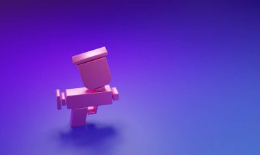 Mor-mavi arka planda izole edilmiş pembe boya sprey tabancası ikonu. Minimalizm kavramı. 3 Boyutlu resimleme.