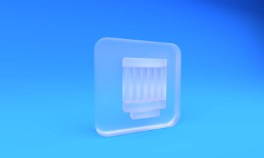 Buzlu cam araba hava filtresi ikonu mavi arka planda izole edildi. Otomobil tamir hizmeti sembolü. Kare buzlu cam düğme. 3 Boyutlu resimleme.