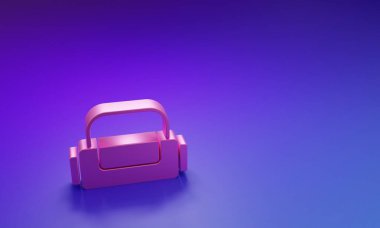 Mor-mavi arka planda izole edilmiş pembe spor çanta simgesi. Minimalizm kavramı. 3 Boyutlu resimleme.