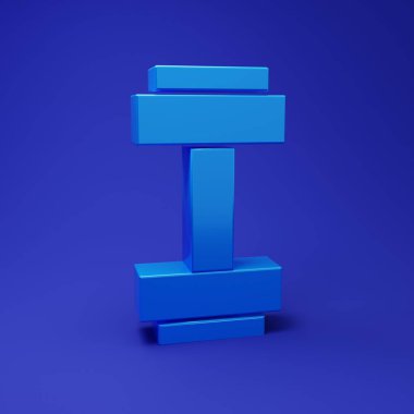 Mavi Dumbbell simgesi mavi arkaplanda izole edildi. Kas kaldırma ikonu, fitness halteri, spor aletleri, egzersiz yaban domuzu. Minimalizm kavramı. 3 Boyutlu resimleme.