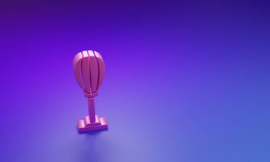 Pembe Kum Torbası simgesi mor-mavi arkaplanda izole edilmiş. Minimalizm kavramı. 3 Boyutlu resimleme.