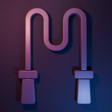 Mor renkli atlama ipi ikonu mor-mavi arkaplanda izole edildi. İp atlıyorum. Spor malzemeleri. Minimalizm kavramı. 3 Boyutlu resimleme.