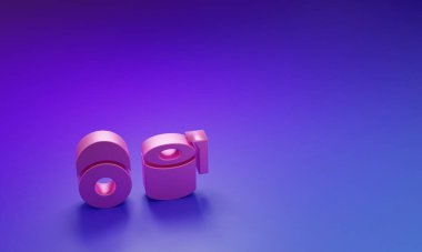Pembe tuvalet kağıdı rulo ikonu mor-mavi arka planda izole edilmiş. Minimalizm kavramı. 3 Boyutlu resimleme.