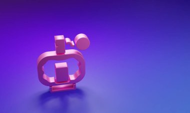 Pembe tıraş losyonu ikonu mor-mavi arkaplanda izole edilmiş. Parfüm spreyi ikonu. Erkek parfüm şişesi. Minimalizm kavramı. 3 Boyutlu resimleme.