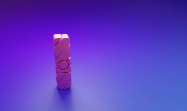 Mor-mavi arkaplanda izole edilmiş pembe puro ikonu. Minimalizm kavramı. 3 Boyutlu resimleme.