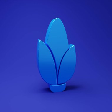 Mavi Mısır simgesi mavi arkaplanda izole edildi. Minimalizm kavramı. 3 Boyutlu resimleme.