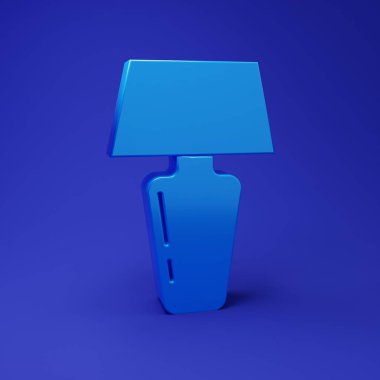 Mavi masa lambası simgesi mavi arkaplanda izole edildi. Masa lambası. Minimalizm kavramı. 3 Boyutlu resimleme.