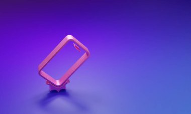 Mor-mavi arka planda izole edilmiş pembe şok geçirmez cep telefonu simgesi. Minimalizm kavramı. 3 Boyutlu resimleme.