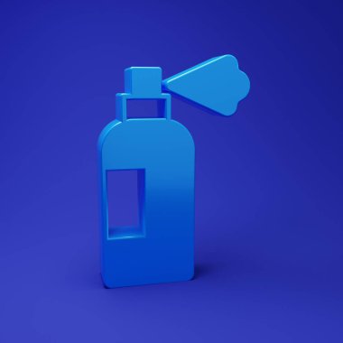 Mavi arka planda mavi evcil hayvan şampuanı ikonu var. Evcil hayvan bakım işareti. Köpek temizleme sembolü. Minimalizm kavramı. 3 Boyutlu resimleme.